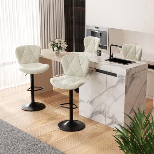 Adjustable Swivel Bar Stool Set of 4 in Light Grey Faux Leather