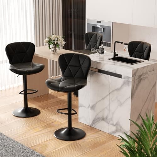 Adjustable Swivel Bar Stool Set of 4 in Light Grey Faux Leather