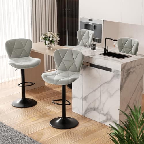 Adjustable Swivel Bar Stool Set of 4 in Light Grey Faux Leather