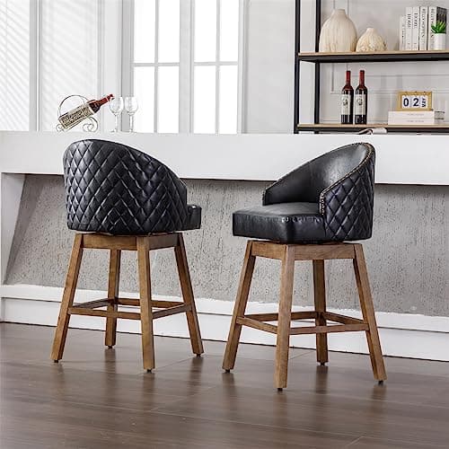 Swivel Counter Stools Set of 2 with PU Leather and Nailheads Trim