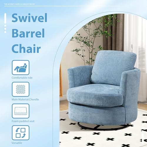 31.9" Swivel Chenille Chair, Light Blue, Modern Living Room