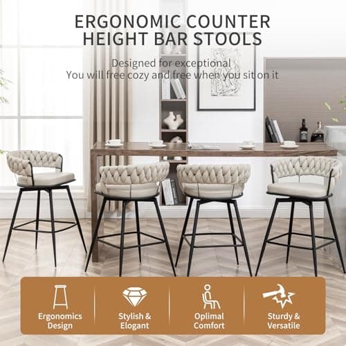 Beige 26" Swivel Bar Stool Set for Kitchen Island (Set of 2)