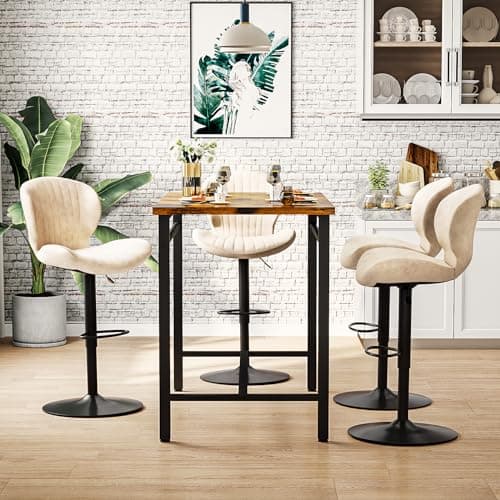 Waleaf Beige Faux Leather Bar Stools Set of 4