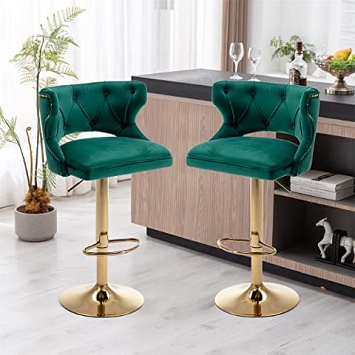 Adjustable Velvet Swivel Bar Stools Set of 2, Beige