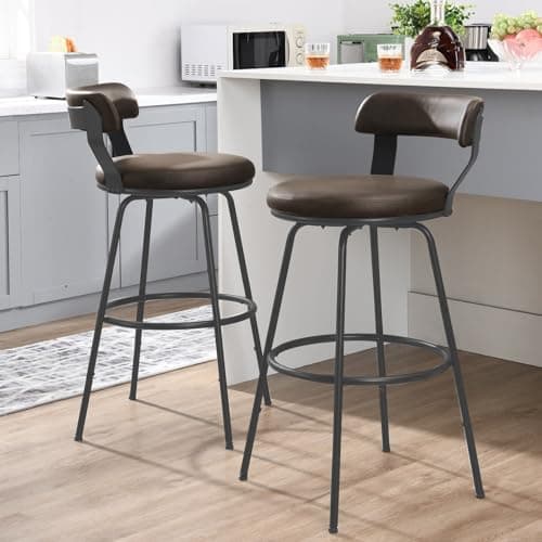 2-Piece Swivel Bar Stool Set, 30" Counter Height, Grey PU Leather, Kitchen & Living Room