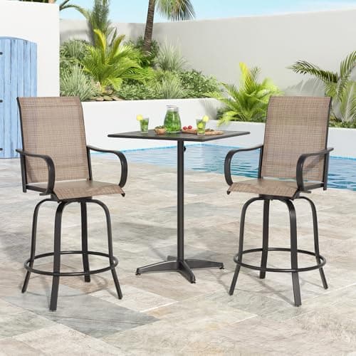 Soohow Swivel Textilene Outdoor Bar Stool Set, All Weather Ergonomic Chairs
