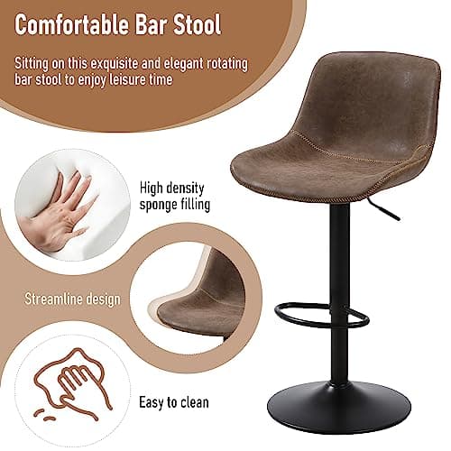 2-Piece Swivel Bar Stool Set, Counter Height with Back, Modern PU Leather Chair