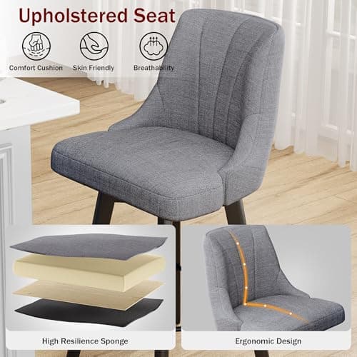 Dark Gray Counter Height Swivel Bar Stool Set (24" Fabric, Back, Wood Legs)