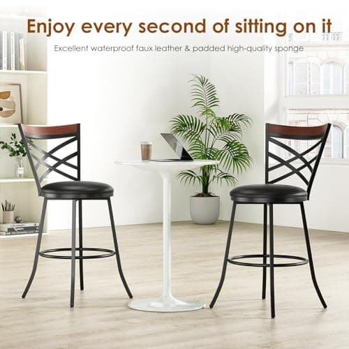 Mid Century Modern Swivel Bar Stools Set of 2,Black Counter Height Chairs