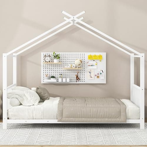 Twin Size Montessori Floor Bed with High Headboard (White)