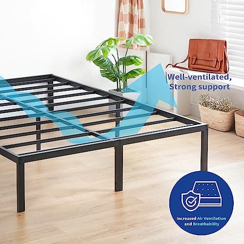 Olee Sleep Queen Size Anti-Slip Steel Bed Frame, Maximum Storage, Black