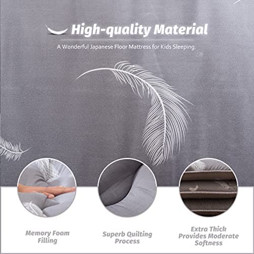 YOSHOOT Grey Feather Futon Mattress, Queen Size, Portable Camping Bed