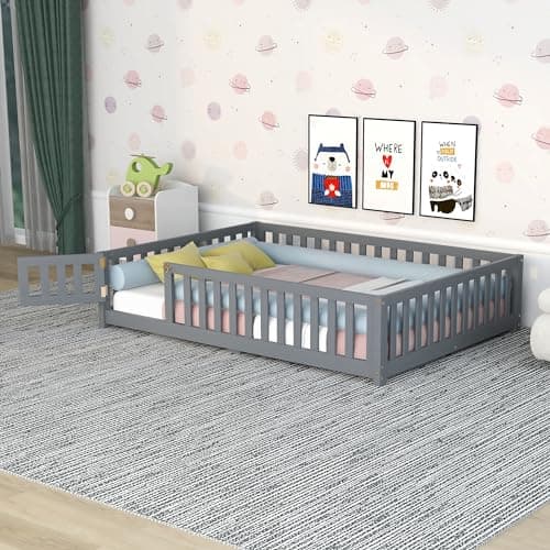Twin Size Montessori Floor Bed for Kids in Natural Wood