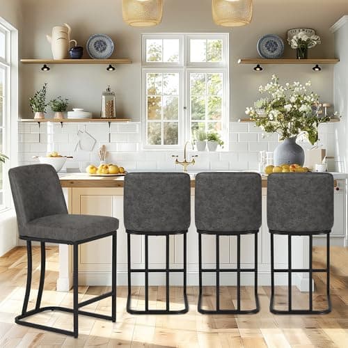 PHI VILLA Black Bar Stools Set of 4 for Kitchen Island