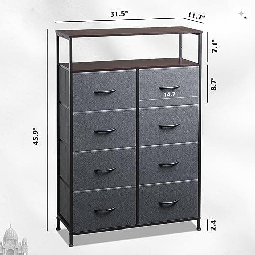 Fabric Dresser with 8 Drawers and Open Shelves for Bedroom or Living Room