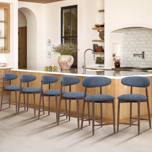 COLAMY Dark Grey Upholstered Mid Century Modern Bar Stools Set of 4, 25 Inch High Counter Height
