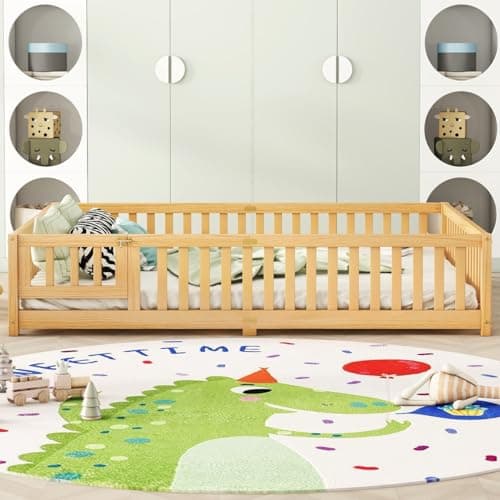 Montessori Floor Bed with Safety Guardrails and Door for Kids