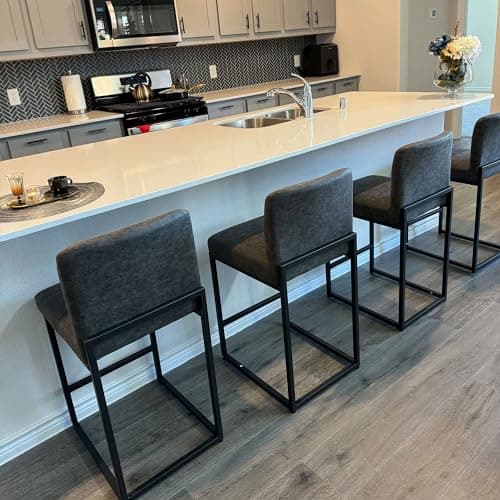 PHI VILLA Grey Counter Height Bar Stool Set of 4 PU Leather Back