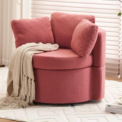 Swivel Accent Chair with Storage, Teddy Barrel Chair with Metal Base, Single Sofa Chair for Living Room, Black Color