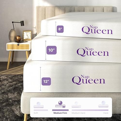 NapQueen 12 Inch Queen Charcoal Memory Foam Mattress & Heavy Duty Bed Frame