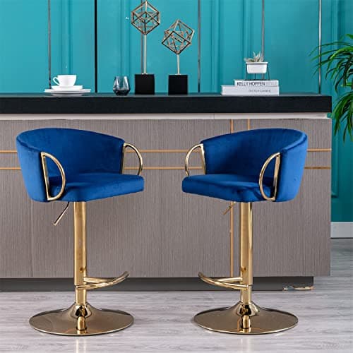Modern Velvet Swivel Bar Stools Set of 2 with Curved Back and Chrome Footrest, Grey