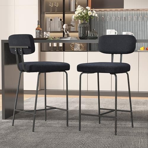 2-Piece Black Fabric Bar Stool Set, 26", Counter Height Kitchen Chairs