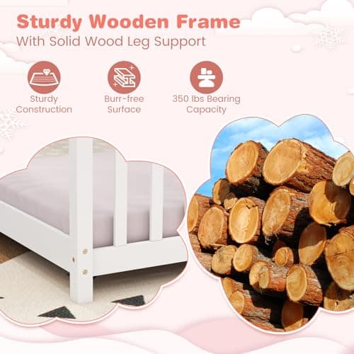 KOMFOTT Twin Wood House Bed for Kids, White, No Box Spring Needed