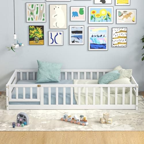 Giantex Safety Guardrail Montessori Bed for Kids, White