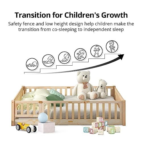 Montessori Floor Bed for Kids with Wood Frame and Slats