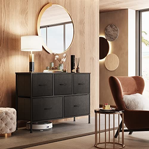 Charcoal Black Large Fabric Dresser with 5 Drawers