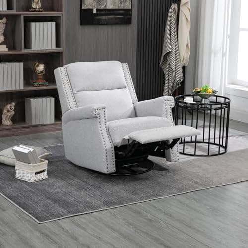 i-POOK Boucle Recliner Chair with Swivel Accent, Adjustable Back and Footrest, Grey