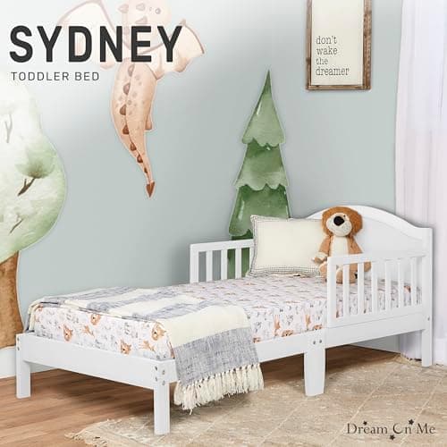 Dream On Me Sydney Toddler Bed, White, Safety Rails, Low to Floor Design