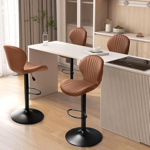 PUKAMI Counter Height Bar Stool Set, Adjustable with Footrest & Back (Black, Set of 4)