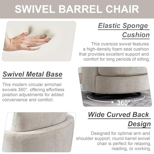 ODUWA Beige 360 Degree Swivel Round Arm Chair for Living Room Bedroom