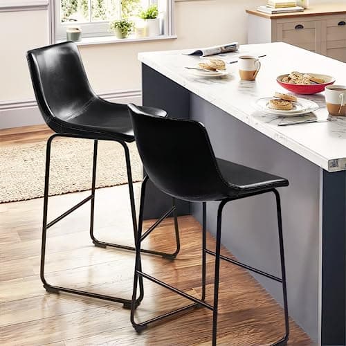 PUKAMI Black Counter Height Bar Stools Set of 2 (26")