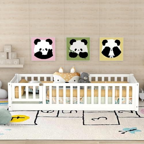 Bellemave Twin Size Montessori Floor Bed with Safety Guardrails for Kids (Natural)