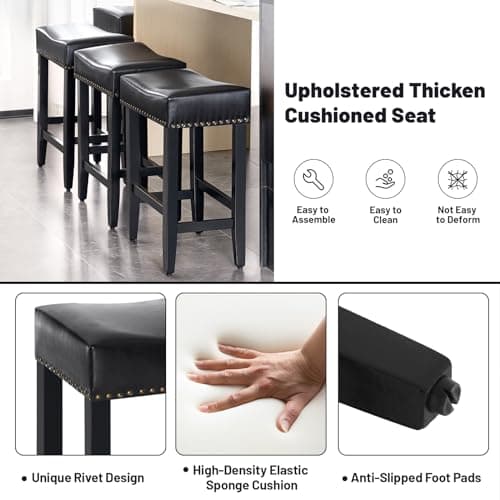 Furniliving Black Saddle Stool Set of 4, 25.7" Counter Height