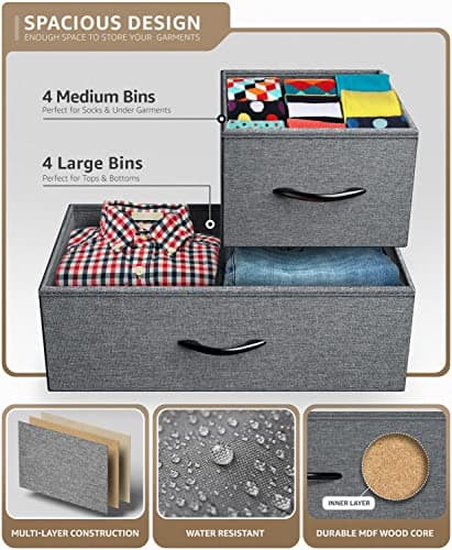 Sorbus Dark Grey Dresser with 8 Drawers for Bedroom Storage