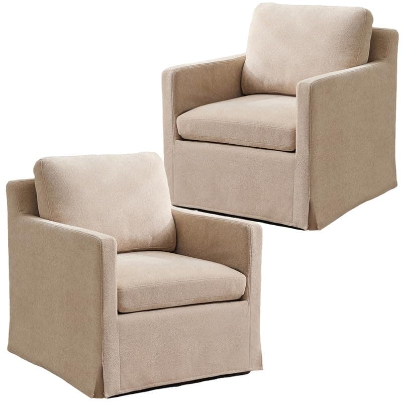360 Degree Swivel Chenille Accent Chair Set, Mid Century Modern Charcoal Black Barrel Chairs for Living Room & Bedroom