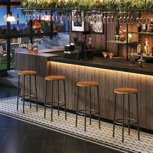 Rustic Brown & Black Counter Height HOOBRO Bar Stool Set of 4, BF03BYP401N1
