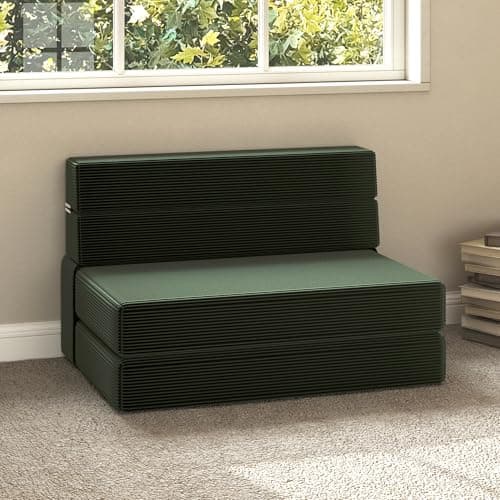 Light Green Corduroy Twin Foldable Memory Foam Sofa Bed with Back Support