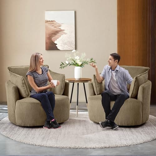 Blue Swivel Accent Chair with Detachable Cushions for Living Room