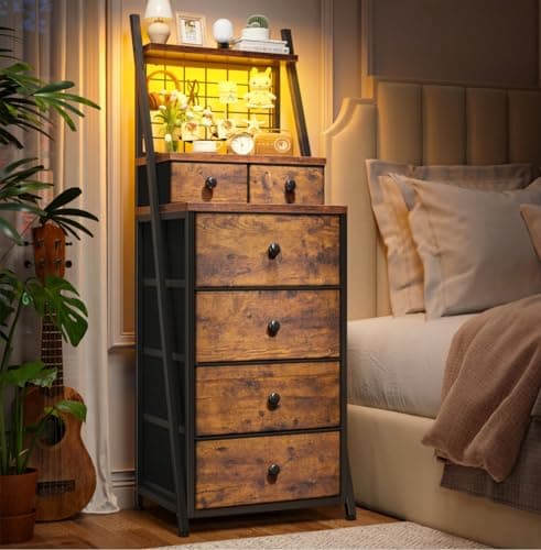 Tall Black Vertical Dresser with LED Lights for Bedroom