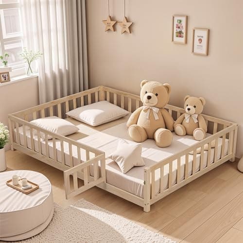 Full Size Metal Fence Bed with Door, Versatile Montessori, No Box Spring Needed, Easy Install, White