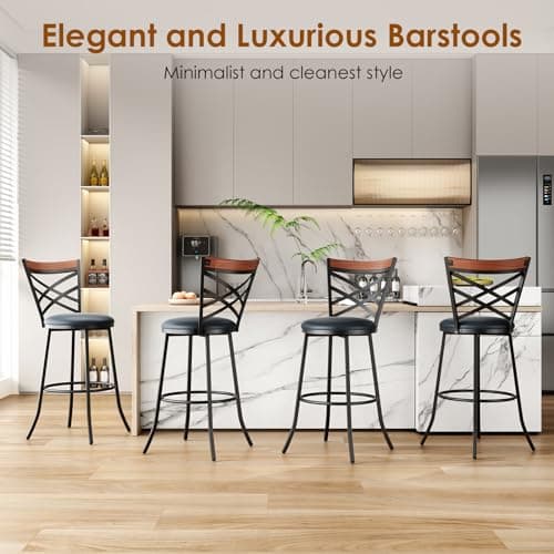 Mid Century Modern Swivel Bar Stools Set of 2,Black Counter Height Chairs
