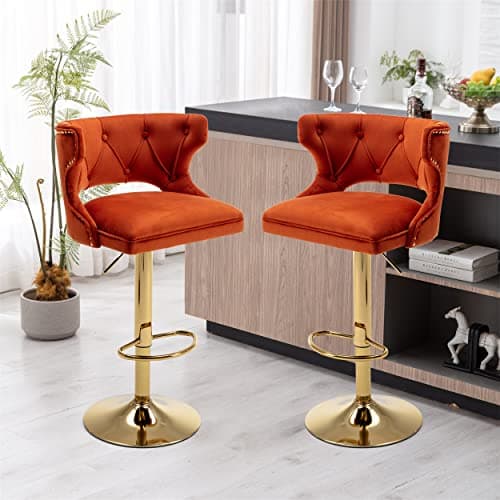 Adjustable Velvet Swivel Bar Stools Set of 2, Beige