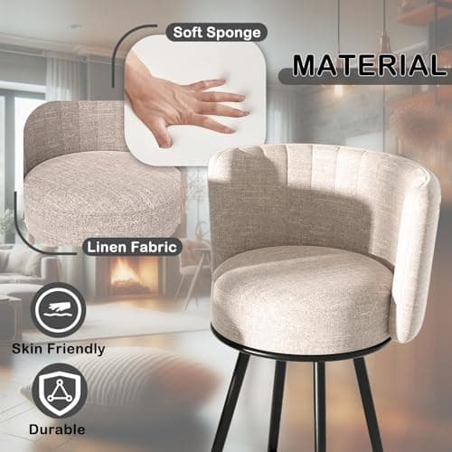 Beige Tufted Counter Height Bar Stools Set of 2, Modern Metal Legs