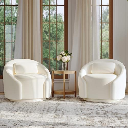 COLAMY Mid-Century Modern Swivel Accent Chairs, Beige, 2pcs, 300 lbs Capacity