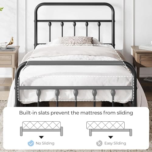 Yaheetech Classic Victorian Style Metal Bed Frame with Storage Black Twin