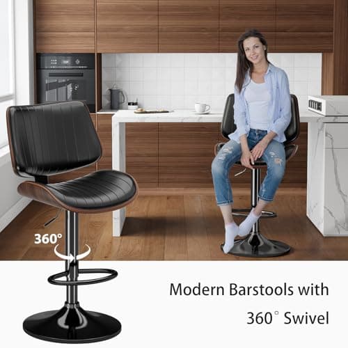 Set of 4 Modern Swivel Bar Stools with Adjustable Height and Backrest